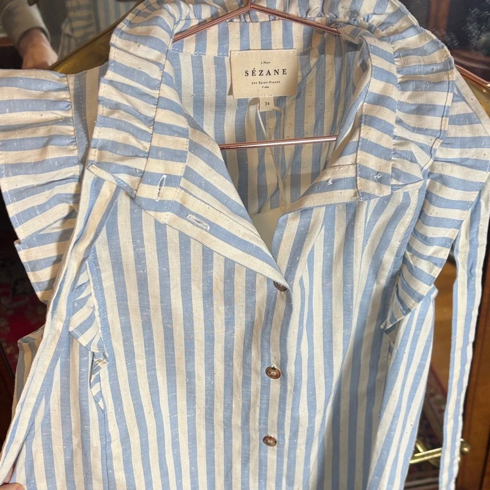 Sezane Blue and White Striped Caroline Rayures blouse NWT XS - Picture 5 of 11